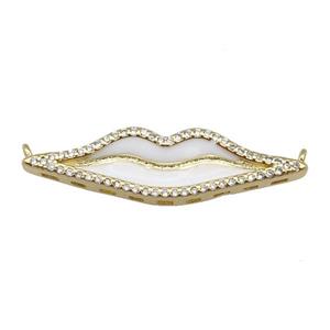 copper Lip charm pendant paved zircon, white enamel, gold plated, approx 9-33mm