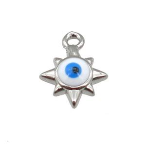 copper Evil Eye pendant with white enamel, platinum plated, approx 8mm