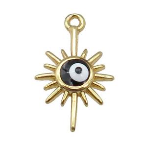 copper Evil Eye pendant with black enamel, gold plated, approx 9-15mm