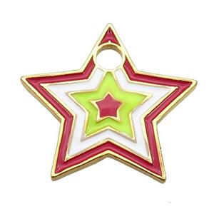 copper Star pendant with multicolor enamel, gold plated, approx 25mm