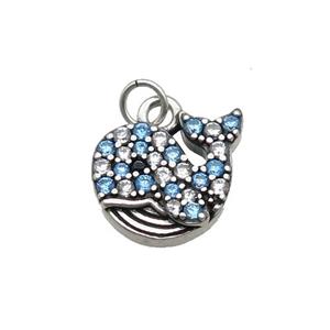 copper Dolphin pendant paved zircon, platinum plated, approx 10-11mm