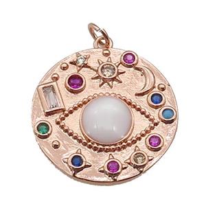 Copper Eye Pendant Pave Zirconia Sun Moon Rose Gold, approx 24mm dia