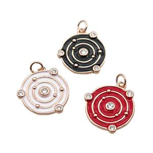 Copper Planet Pendant Pave Zirconia Enamel Rose Gold Mixed, approx 14mm dia