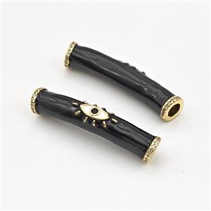 copper curved tube beads with black enamel, eye, gold plated, approx 8-36mm, 4mm hole