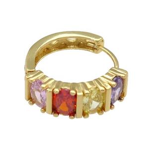 copper Hoop Earring paved zircon, multicolor, gold plated, approx 6mm, 20mm