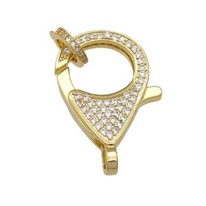 copper Lobster Clasp paved zircon, gold plated, approx 16-22mm