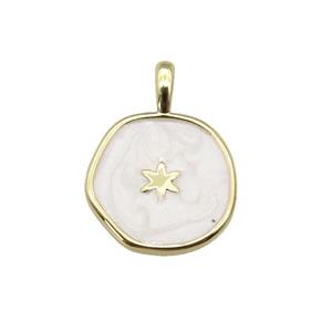 copper coin pendant with white enamel, star, gold plated, approx 14mm