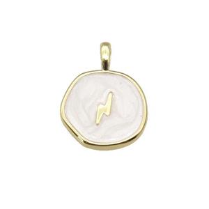 copper coin pendant with white enamel, lightning, gold plated, approx 14mm