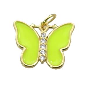 copper Butterfly pendant paved zircon with yellow enamel, gold plated, approx 16-20mm