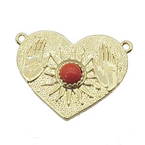 copper Heart pendant, sun hand, gold plated, approx 20-25mm