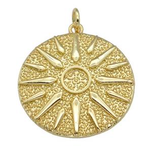 copper Sun disk pendant, gold plated, approx 23mm dia