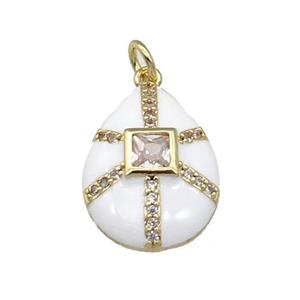 copper teardrop pendant paved zircon, white enamel, gold plated, approx 14-19mm