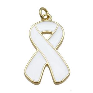 white enamel Awareness Ribbon, copper pendant, gold plated, approx 15-23mm