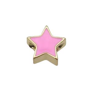 copper Star beads with pink enamel, gold plated, approx 10mm