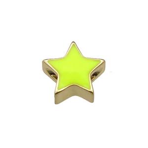 copper Star beads with yellow enamel, gold plated, approx 10mm