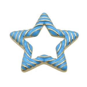 copper Star pendant with blue enamel, gold plated, approx 21mm