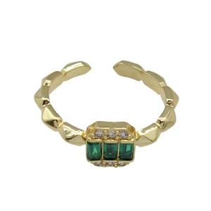 copper Ring paved green zircon, gold plated, approx 7-8mm, 18mm dia