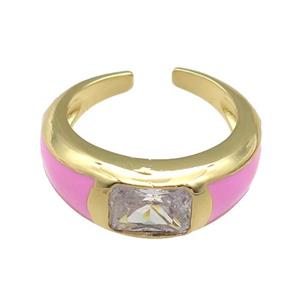 copper Ring paved zircon with pink enamel, gold plated, approx 8mm, 18mm dia