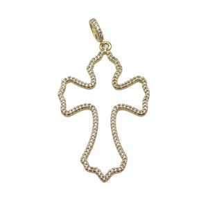 copper cross pendant paved zircon, gold plated, approx 31-50mm