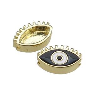 copper Evil Eye beads with black enamel, gold plated, approx 9-14mm