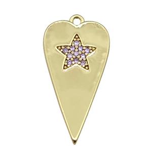 copper heart pendant paved lt.purple zircon, gold plated, approx 12-23mm