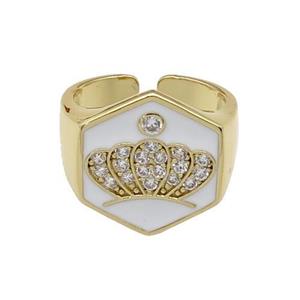 copper Crown Rings paved zircon with white enamel, gold plated, approx 18mm, 18mm dia