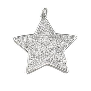 copper Star pendant paved zircon, platinum plated, approx 30mm