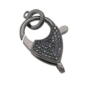 copper Lobster Clasp paved zircon, black plated, approx 18-22mm