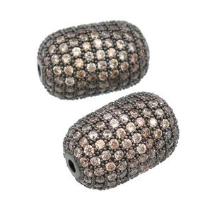 copper barrel Beads pave champagne zircon, black plated, approx 12-19mm