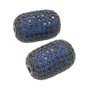 copper barrel Beads pave blue zircon, black plated, approx 12-19mm