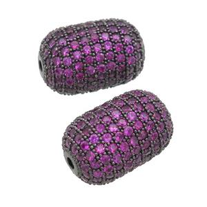 copper barrel Beads pave hotpink zircon, black plated, approx 12-19mm