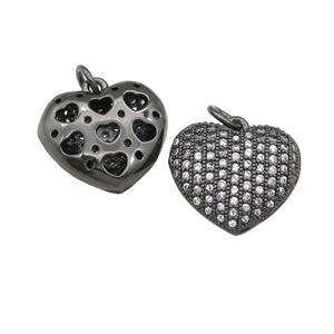 copper heart pendant pave zircon, black plated, approx 15mm