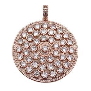 copper circle pendant pave zircon, rose gold, approx 40mm dia