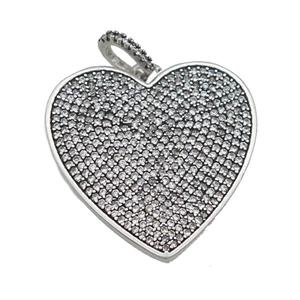 copper Heart pendant pave zircon, antique silver, approx 30mm