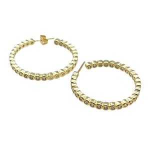 copper Stud Earring paved zircon, gold plated, approx 3mm, 35mm dia