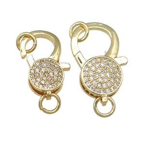 copper Lobster Clasp paved zircon, gold plated, approx 9-18mm