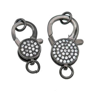 copper Lobster Clasp paved zircon, black plated, approx 9-18mm