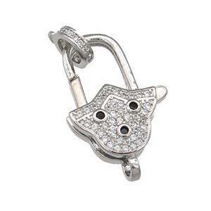 copper Lobster Clasp paved zircon, platinum plated, approx 14-22mm