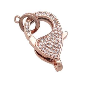 copper Lobster Clasp paved zircon, rose gold, approx 12-19mm