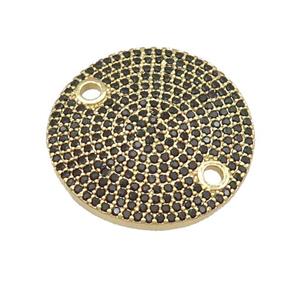 copper circle connector pave zircon, gold plated, approx 24mm dia