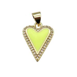 copper Heart pendant pave zircon with yellow enamel, gold plated, approx 13-16mm