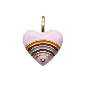 copper Heart pendant with pink enamel, rainbow, gold plated, approx 19mm