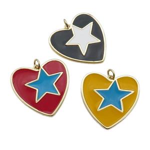 copper Heart pendant with enamel, star, gold plated, mixed, approx 16-28mm