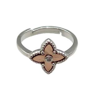 copper Star Ring, adjustable, platinum plated, approx 12mm, 18mm dia