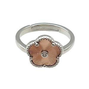 copper Flower Ring, adjustable, platinum plated, approx 12mm, 18mm dia