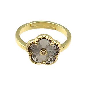 copper Flower Ring, adjustable, gold plated, approx 12mm, 18mm dia