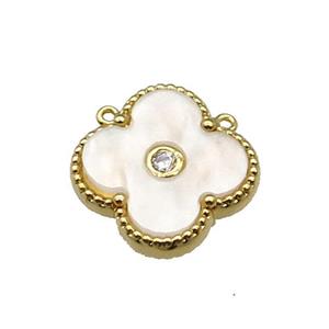 copper Clover pendant pave white shell, gold plated, approx 18mm