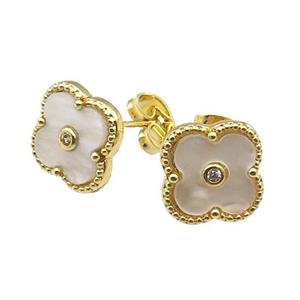 copper Colover Stud Earring pave white shell, gold plated, approx 12mm