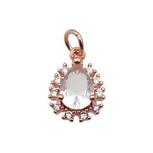 copper teardrop pendant pave zircon, rose gold, approx 10-12mm