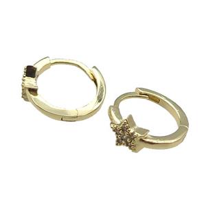 copper Hoop Earring pave zircon, star, gold plated, approx 6.5mm, 14mm dia
